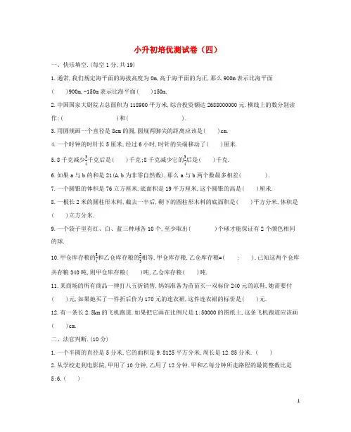 小升初数学培优测试卷四新人教版