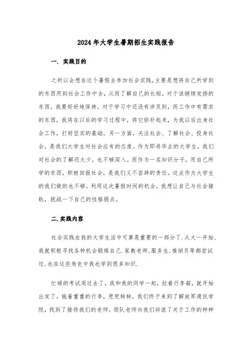 2024年大学生暑期招生实践报告(三篇)