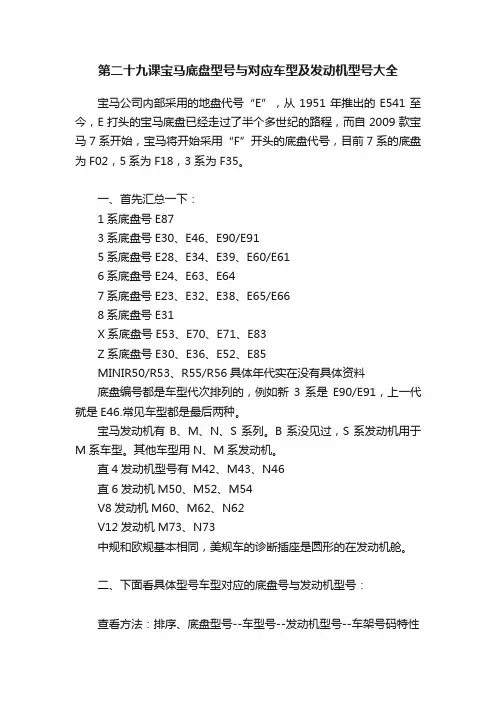 第二十九课宝马底盘型号与对应车型及发动机型号大全