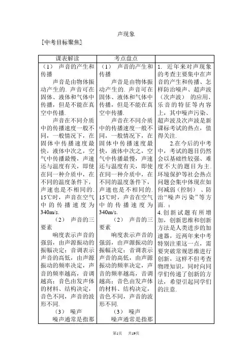 中考物理第一轮考点专题复习教案 声现象