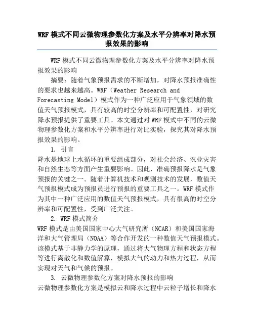 WRF模式不同云微物理参数化方案及水平分辨率对降水预报效果的影响