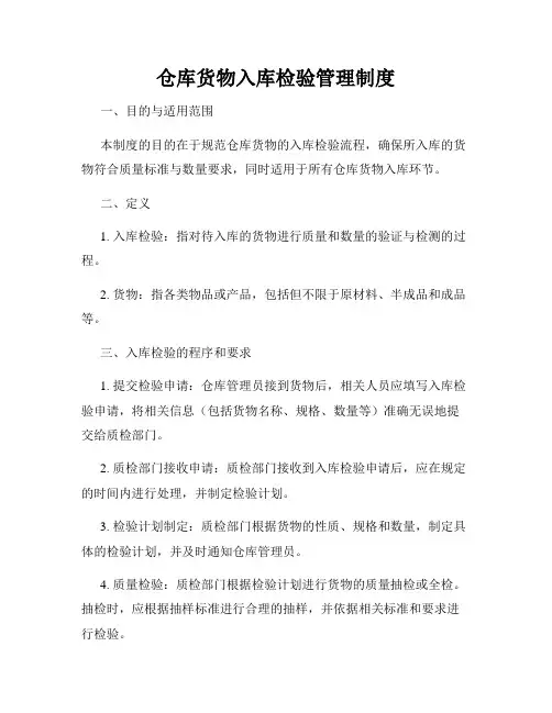 仓库货物入库检验管理制度