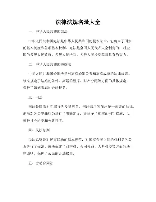 法律法规名录大全