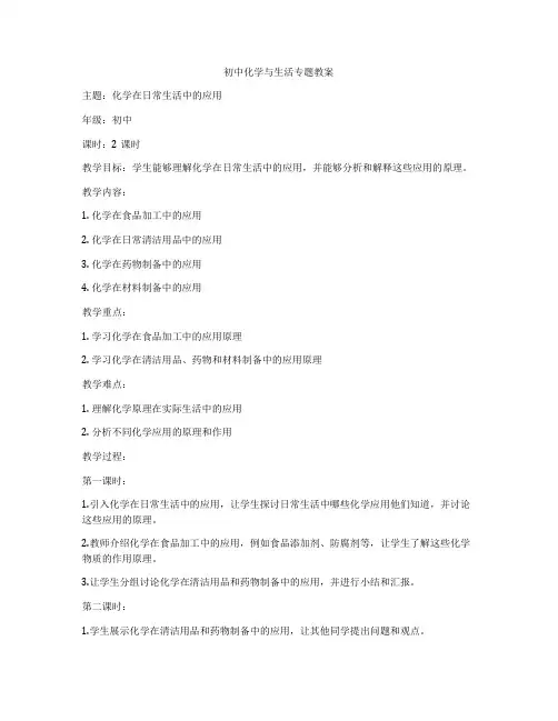 初中化学与生活专题教案