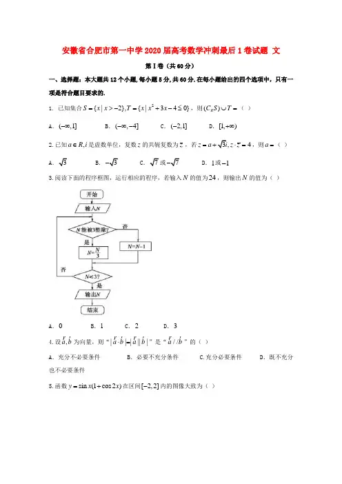 安徽省合肥市第一中学2020届高考数学冲刺最后1卷试题 文