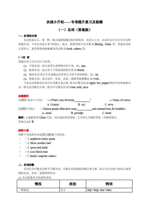 决战小升初——专项提升复习及检测 (一)名词 含答案