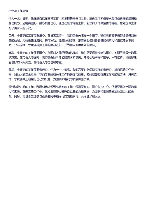 小管家 工作感悟