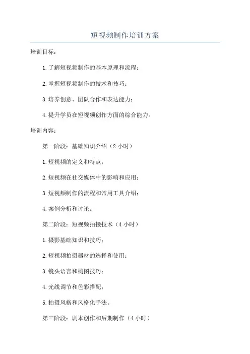 短视频制作培训方案