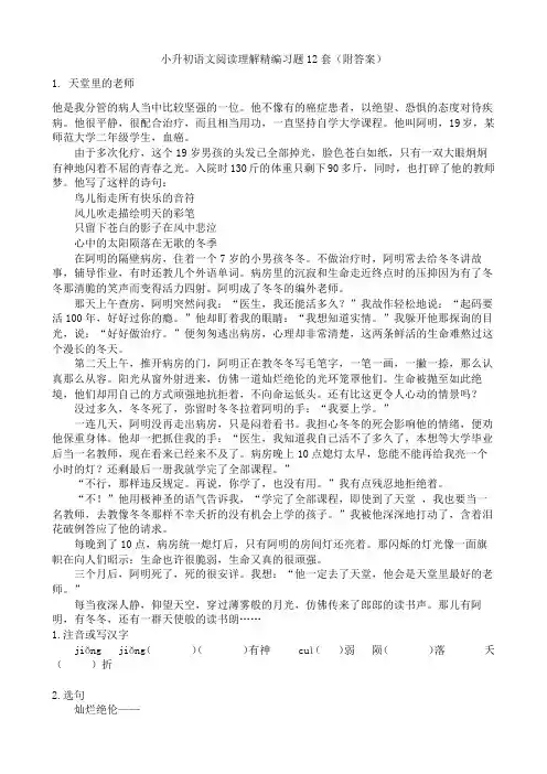 12套小升初语文阅读理解精编习题(含答案)
