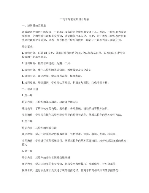 三轮车驾驶证培训计划表