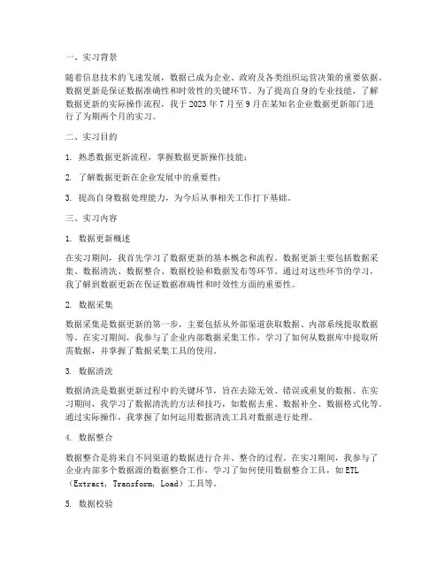 数据更新实习报告