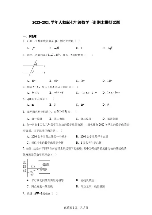 2023-2024学年人教版七年级数学下册期末模拟试题