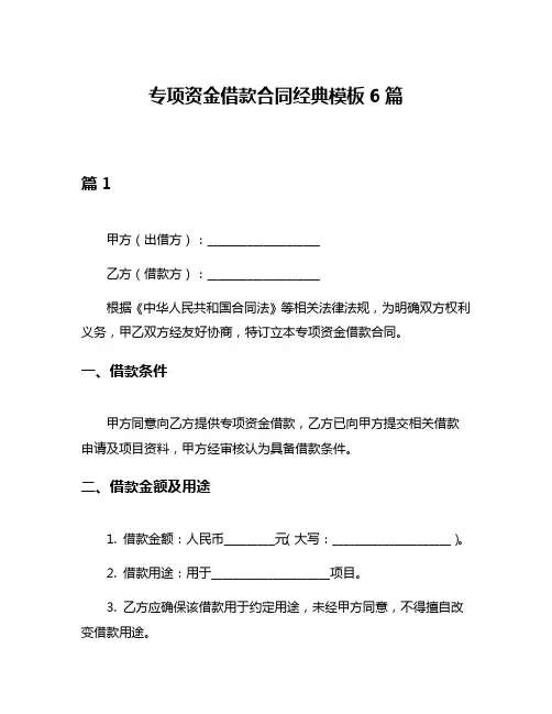 专项资金借款合同经典模板6篇