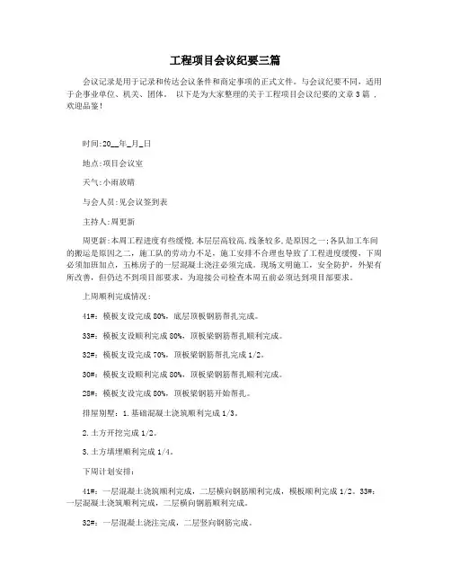 工程项目会议纪要三篇