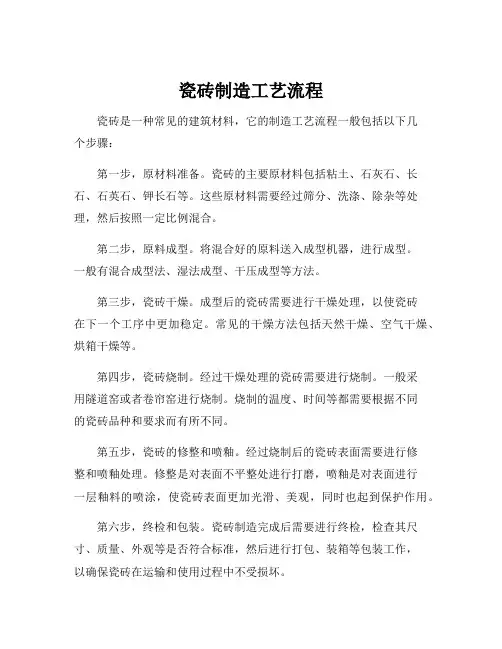 瓷砖制造工艺流程