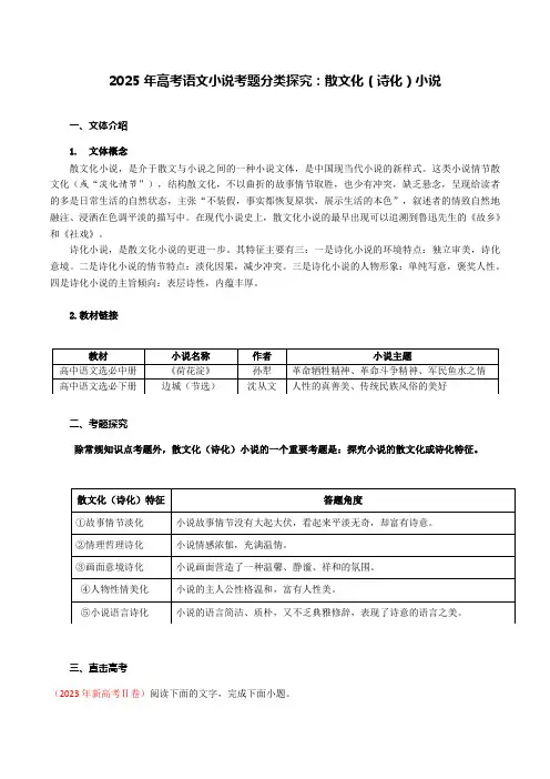 2025年高考语文第二轮复习教师版小说——专题03 散文化(诗化)小说