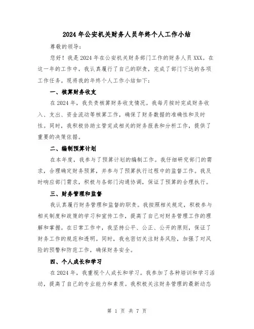 2024年公安机关财务人员年终个人工作小结(4篇)