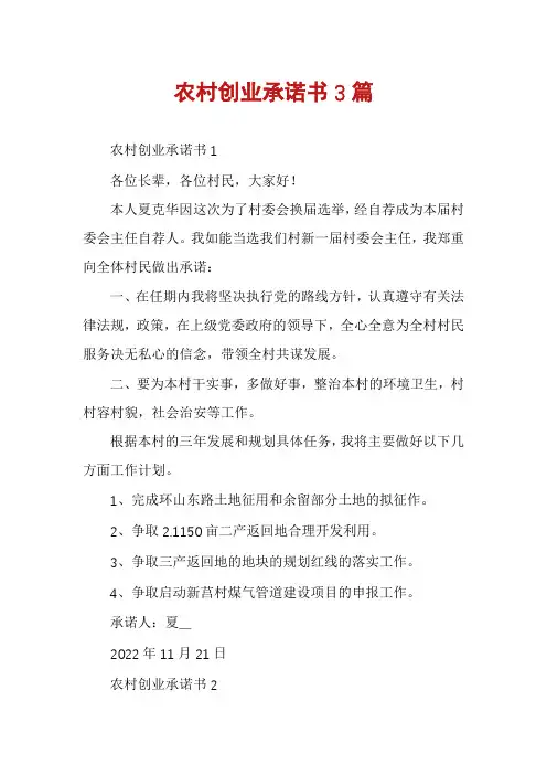 农村创业承诺书3篇