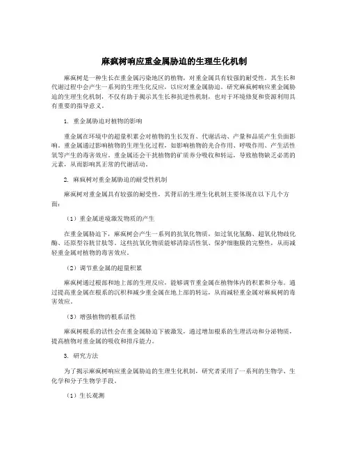 麻疯树响应重金属胁迫的生理生化机制
