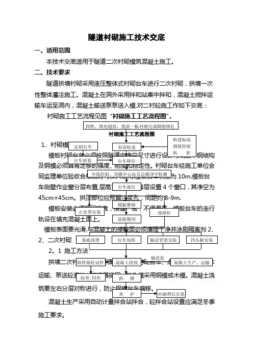 隧道二衬砼施工技术交底