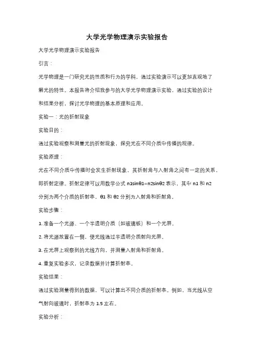大学光学物理演示实验报告
