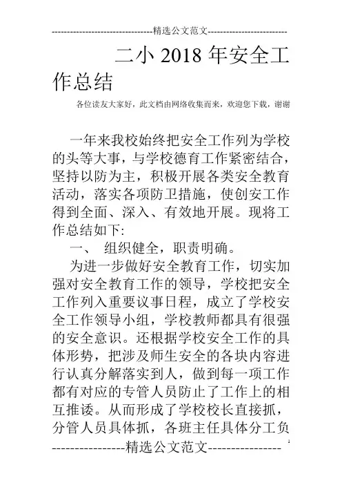 二小2018年安全工作总结