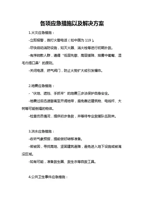 各项应急措施以及解决方案