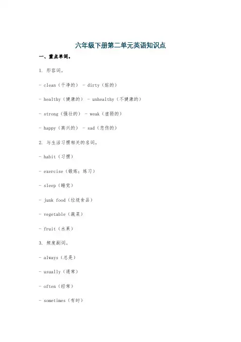 六年级下册第二单元英语知识点