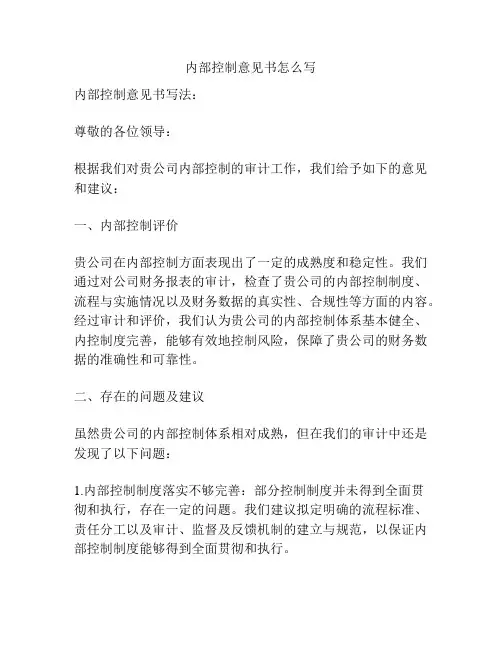 内部控制意见书怎么写