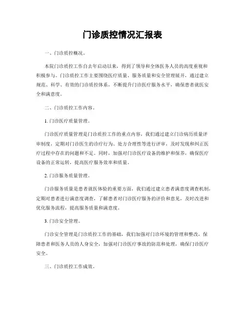 门诊质控情况汇报表