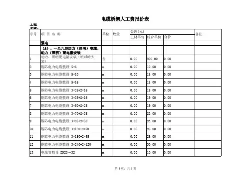 电缆桥架人工费报价表