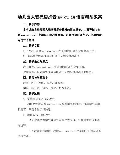 幼儿园大班汉语拼音aoouiu语言精品教案