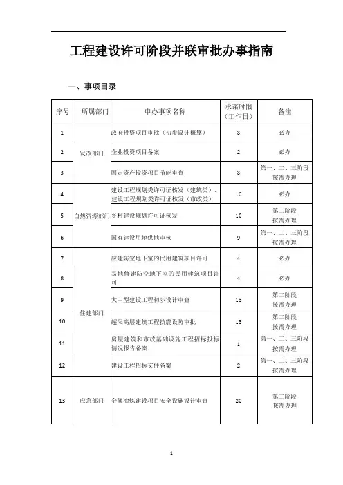 工程建设许可阶段并联审批办事指南