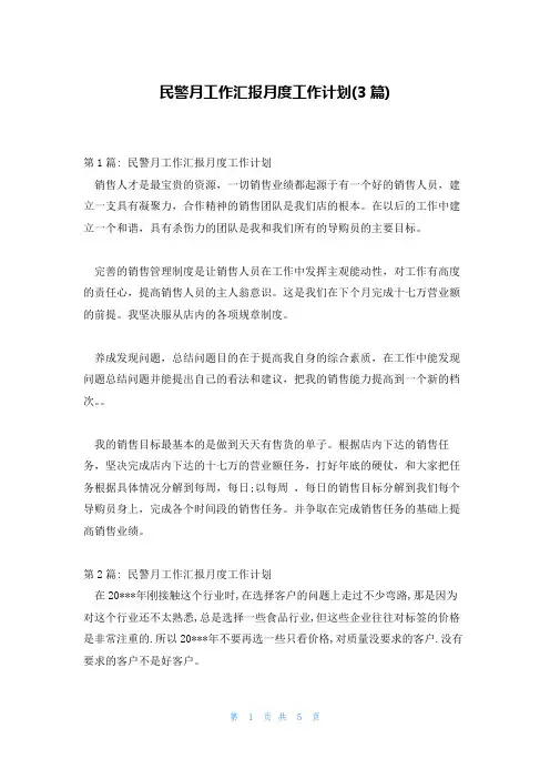民警月工作汇报月度工作计划(3篇)