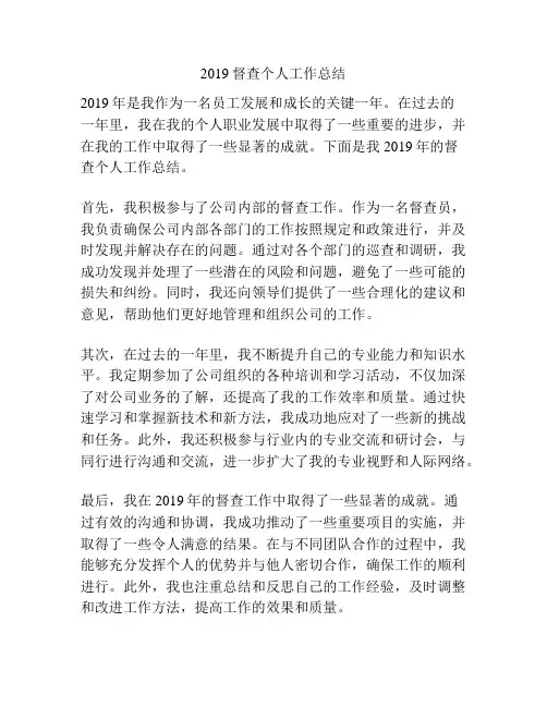 2019督查个人工作总结