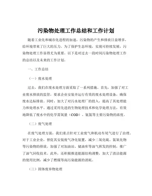 污染物处理工作总结和工作计划