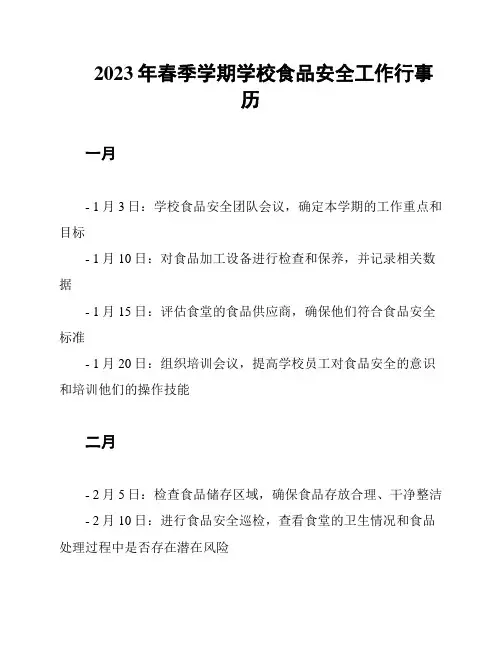 2023年春季学期学校食品安全工作行事历
