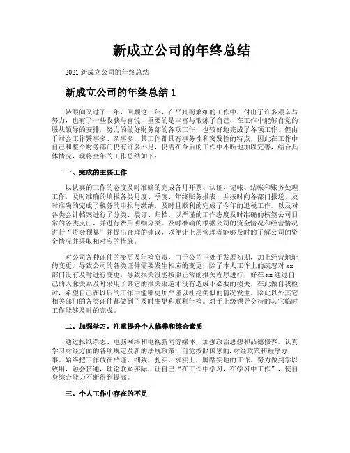 新成立公司的年终总结
