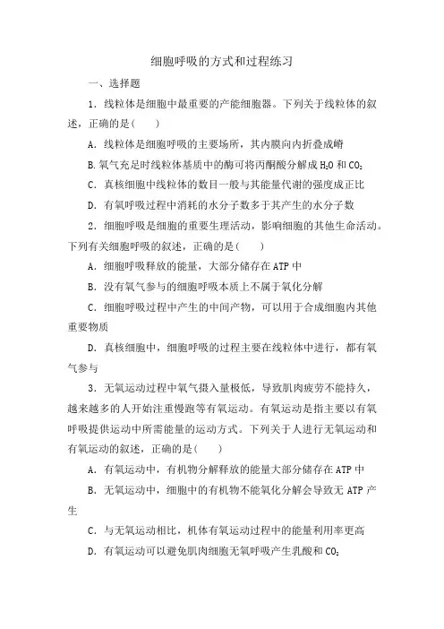 2024届高三生物二轮复习练习：细胞呼吸的方式和过程
