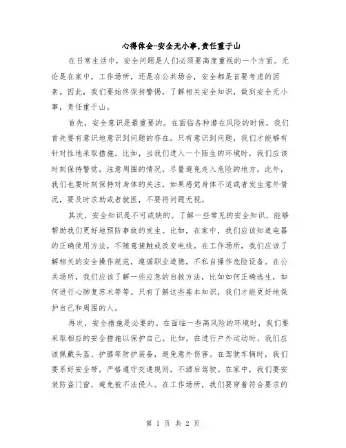 心得体会-安全无小事,责任重于山