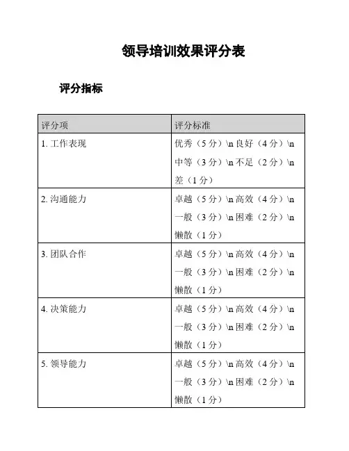 领导培训效果评分表