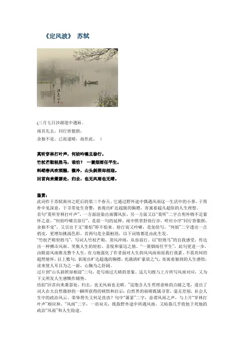 苏轼《定风波》 赏析