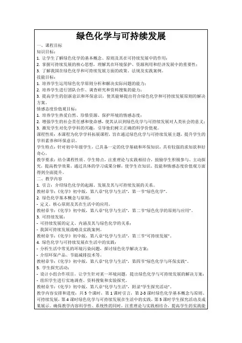 绿色化学与可持续发展