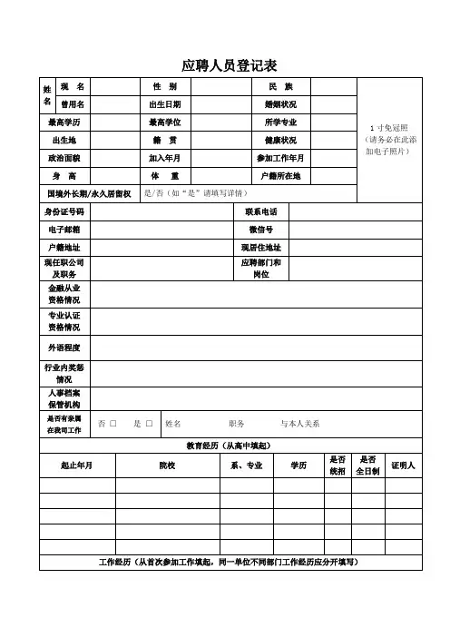 应聘人员登记表