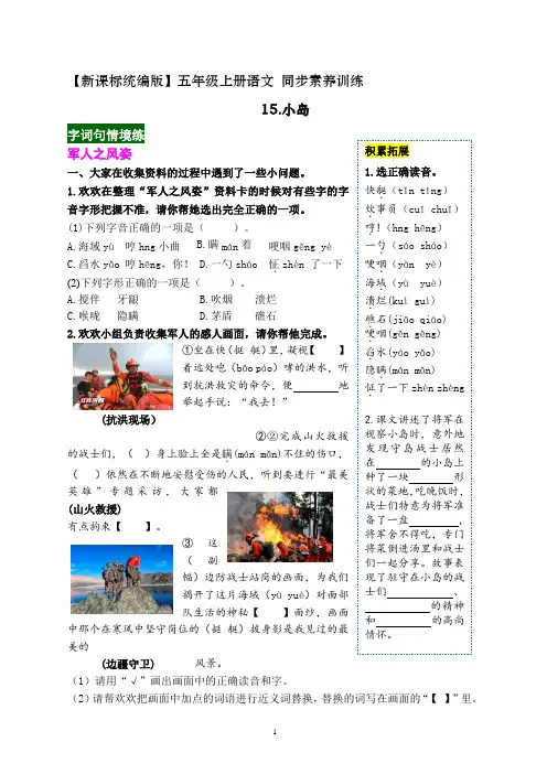 《15 小岛》同步素养训练(带答案)2023-2024学年五年级语文上册(统编版)