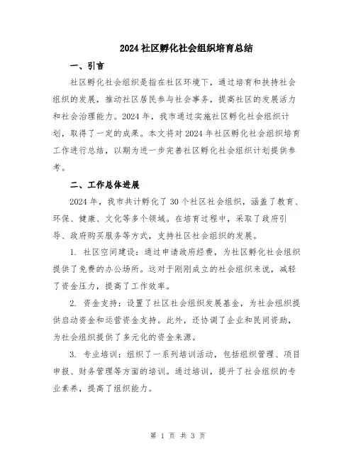 2024社区孵化社会组织培育总结