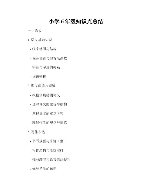 小学6年级知识点总结