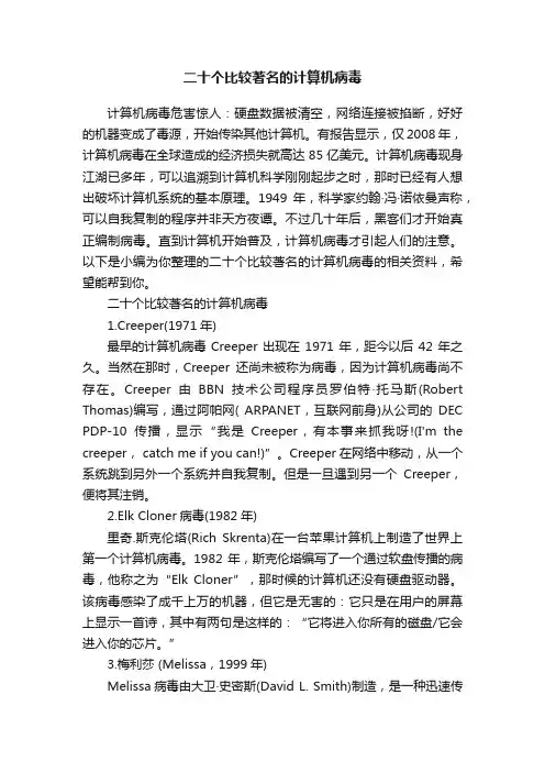 二十个比较著名的计算机病毒