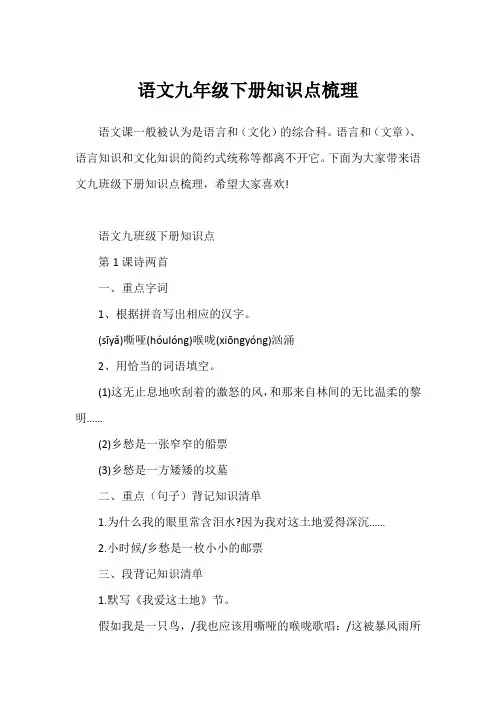 语文九年级下册知识点梳理