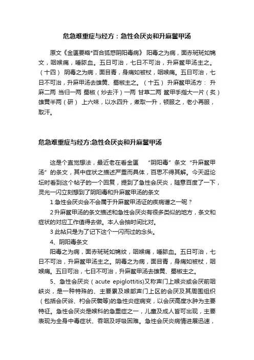 危急难重症与经方：急性会厌炎和升麻鳖甲汤